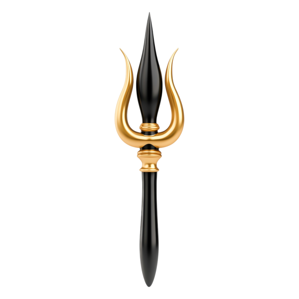 Golden Trident with Black Handle and Elegant Detail Design png