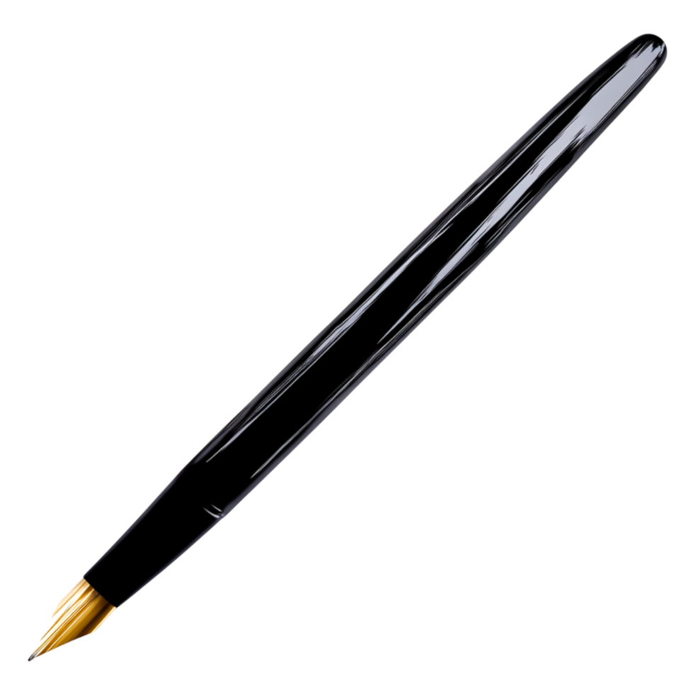 Elegant Black Fountain Pen with Golden Nib Isolated on png