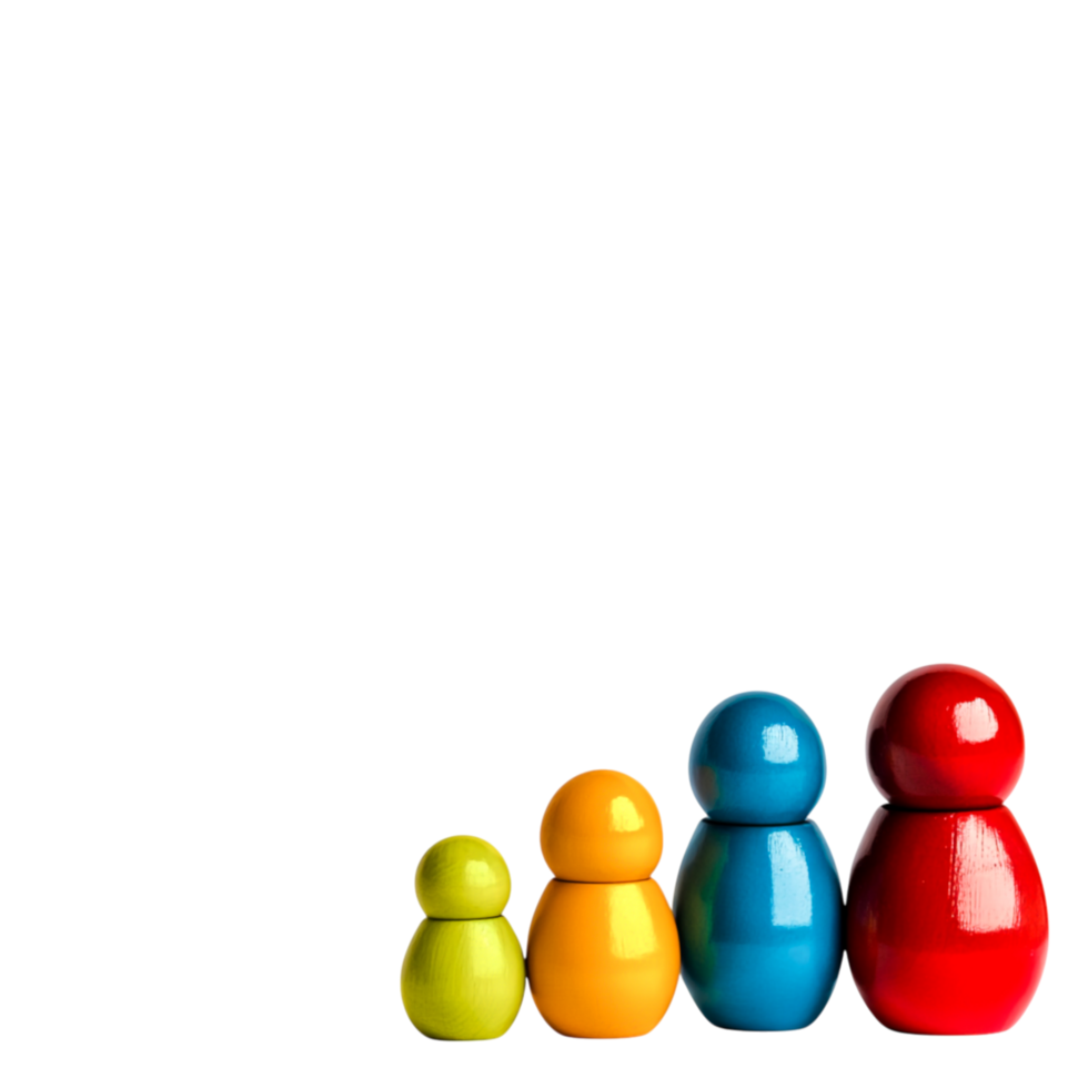 Colorful Wooden Dolls in a Row on a png