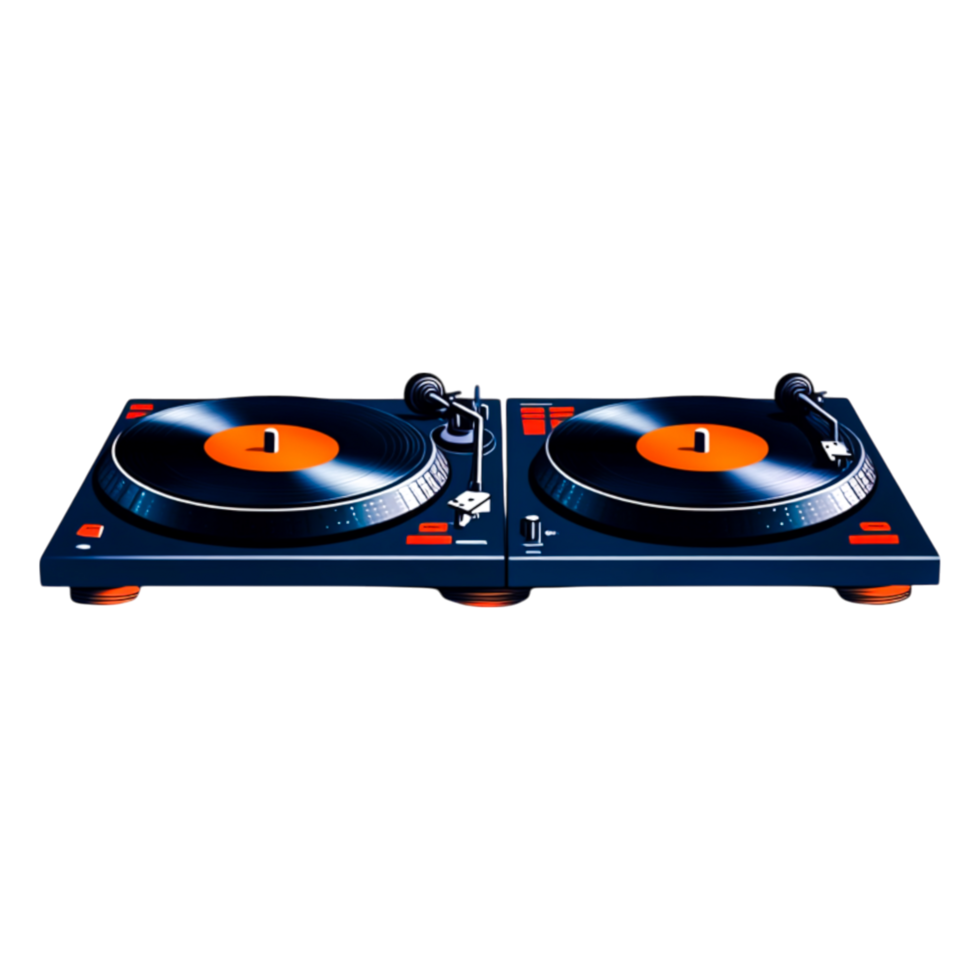 Vintage Turntables with Orange Vinyl Records in a Professional Setup png