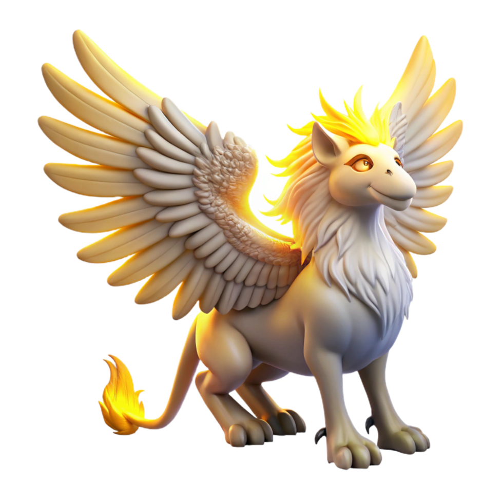 Glowing Griffin 3D Render of a Mythical Creature with Wings and Golden Mane png