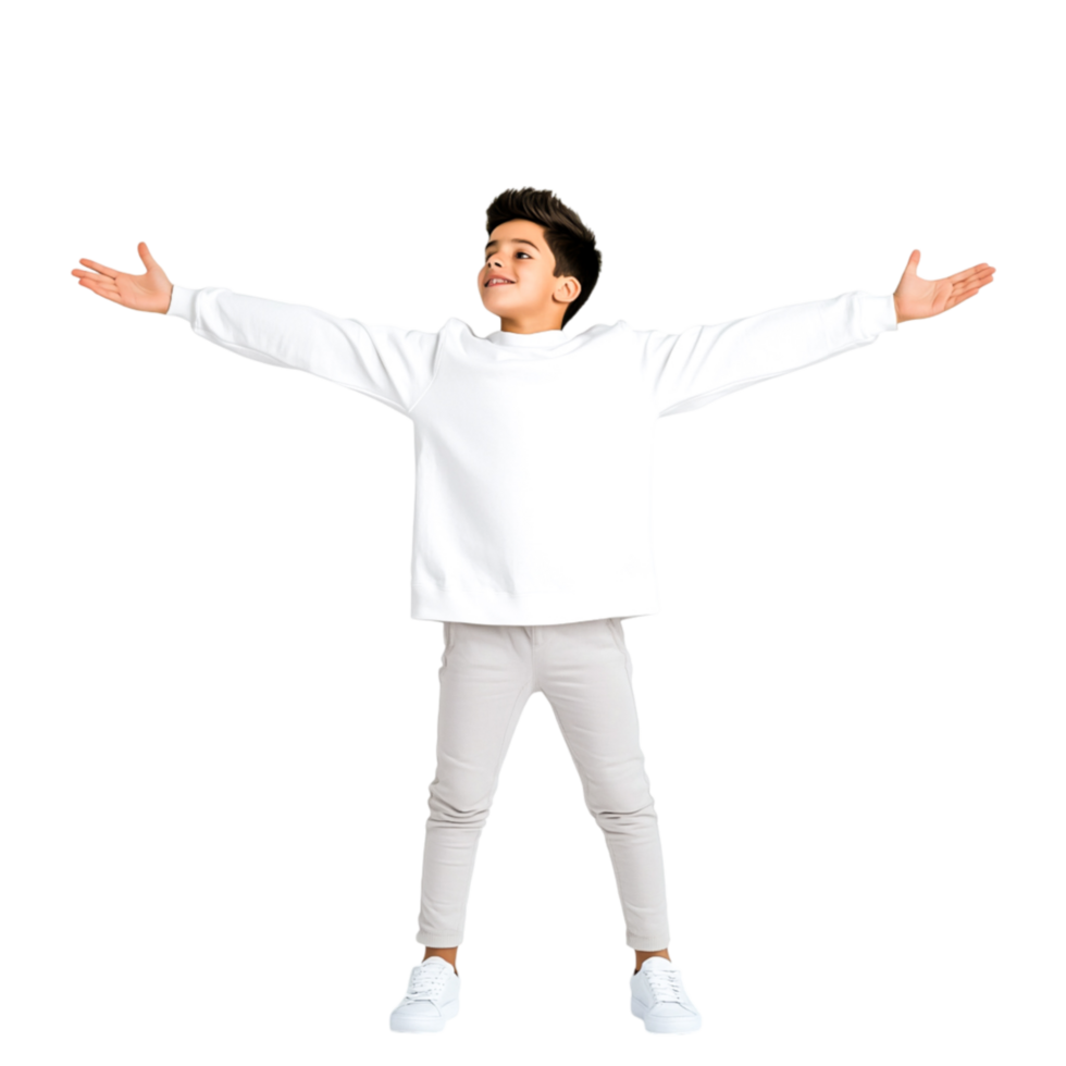 Happy Child Expressing Joy with Open Arms in Studio Setting png