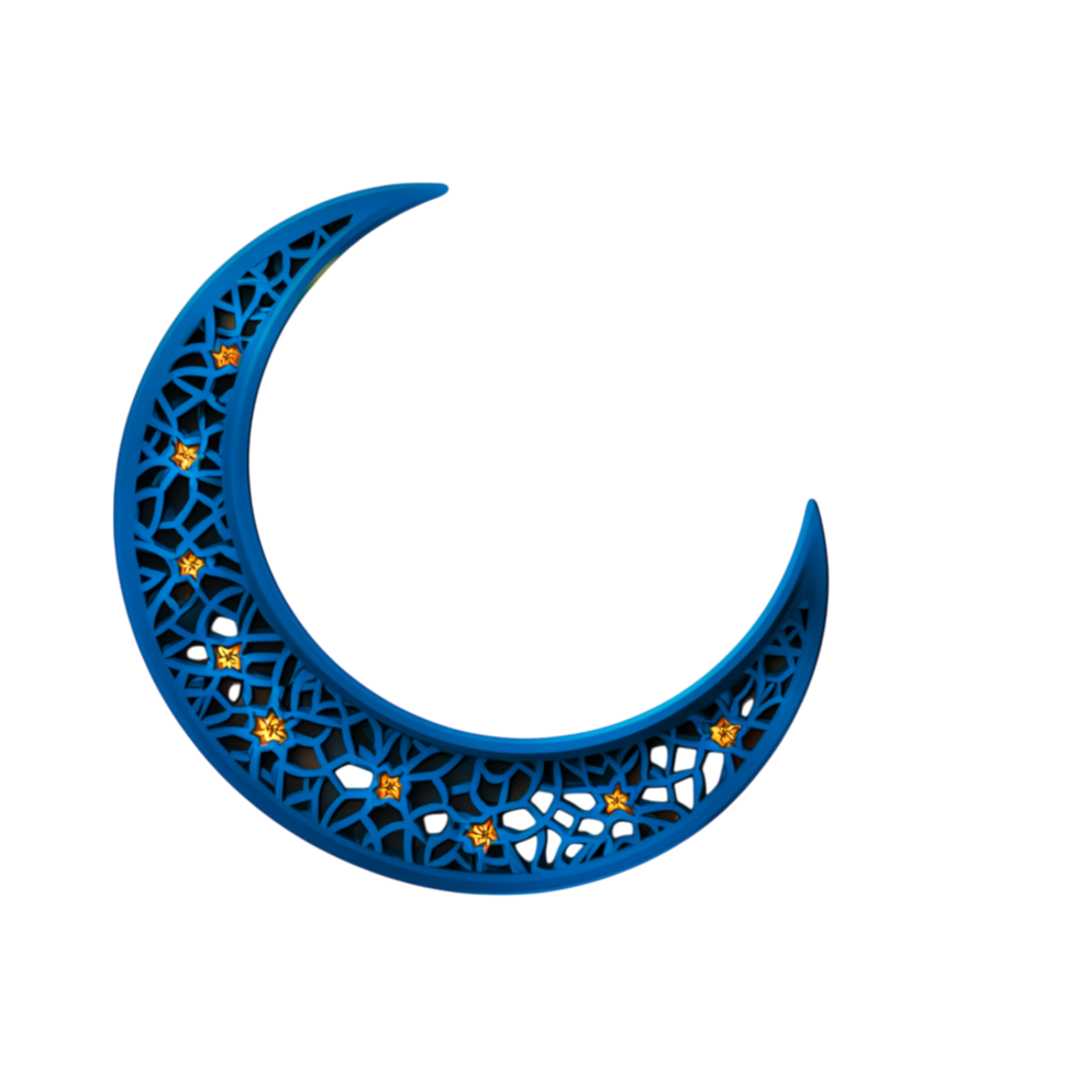 Decorative Turquoise Moon with Golden Stars and Intricate Design png