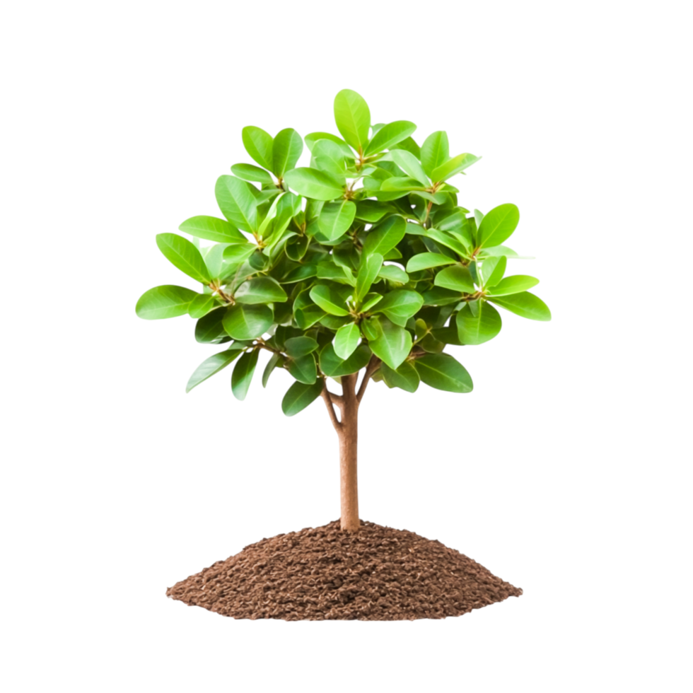 Lush Green Tree with Vibrant Leaves on Brown Earthy Ground png