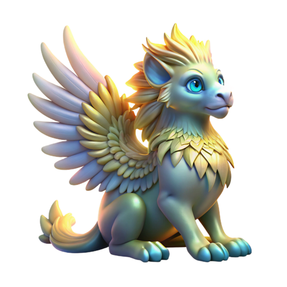 Whimsical Winged Lion Cub Fantasy Creature Art png