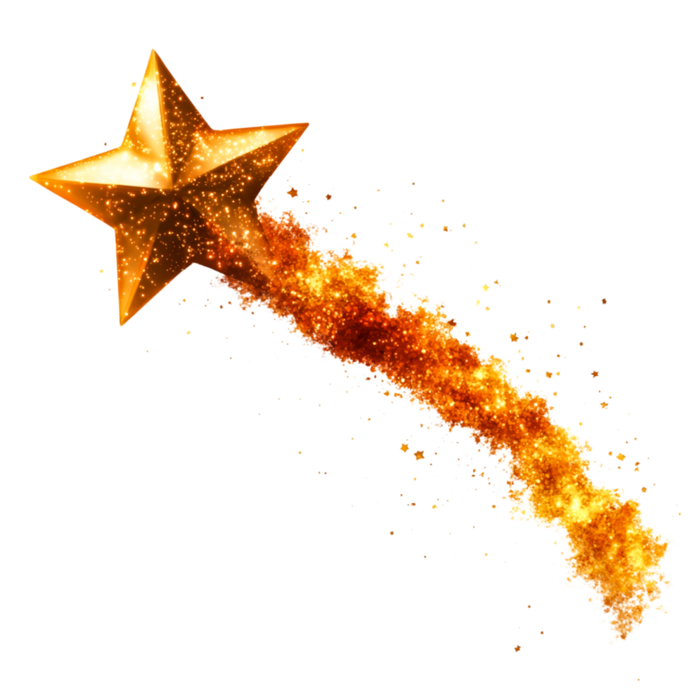 Golden Star Wand with Glittering Effects in Motion Trail png