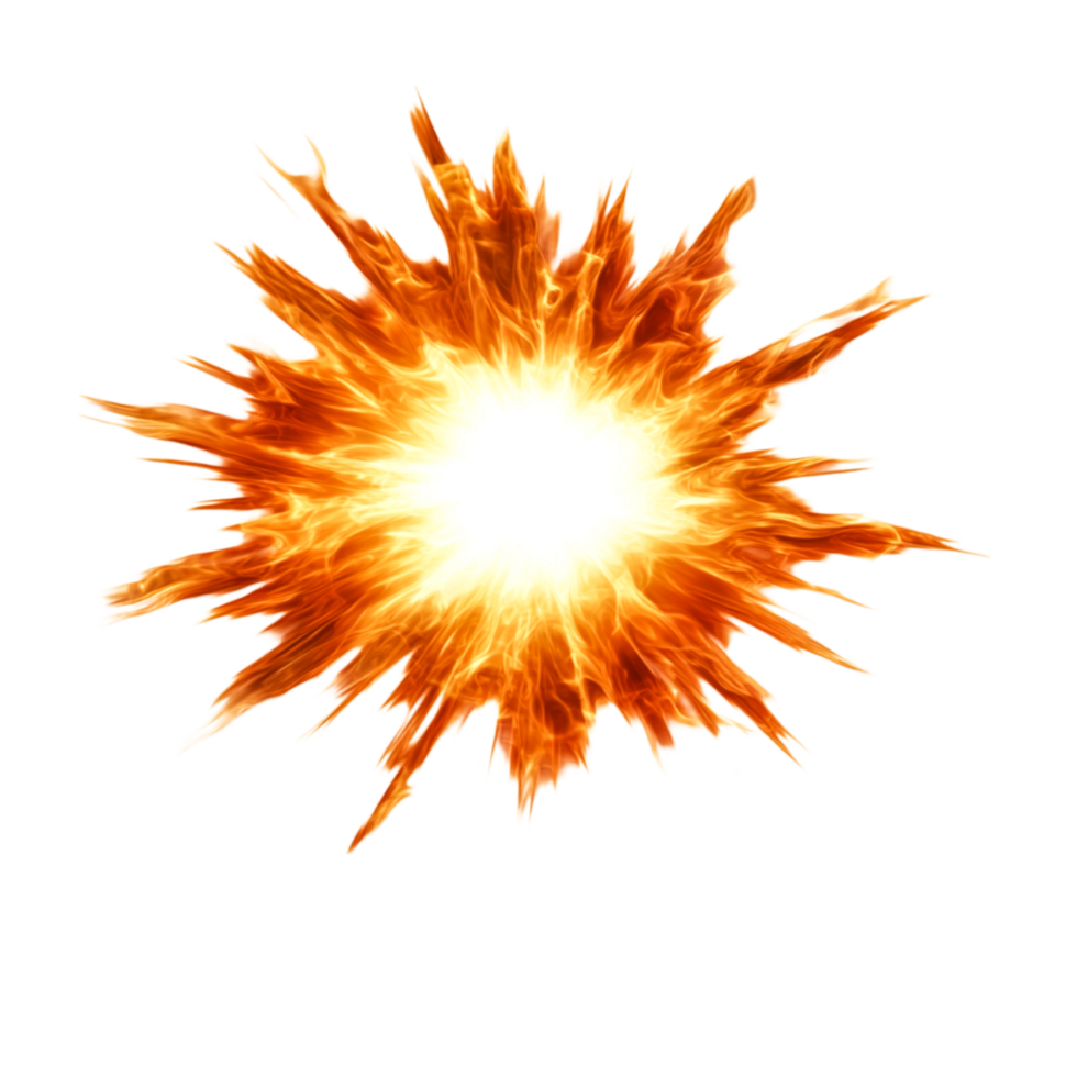 Bright Explosion with Fiery Flames and Radiant Blast Effect png