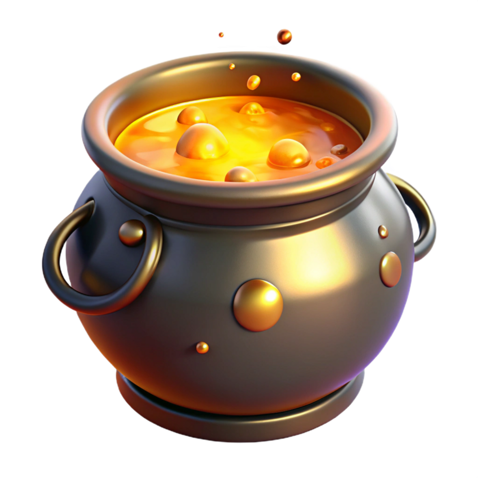 Glowing Golden Cauldron with Bubbling Liquid png
