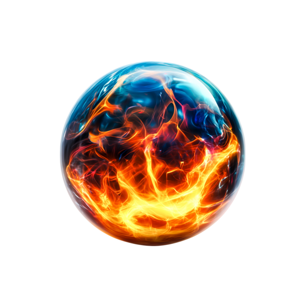 Vibrant Abstract Sphere with Fiery Swirls and Blue Highlights png
