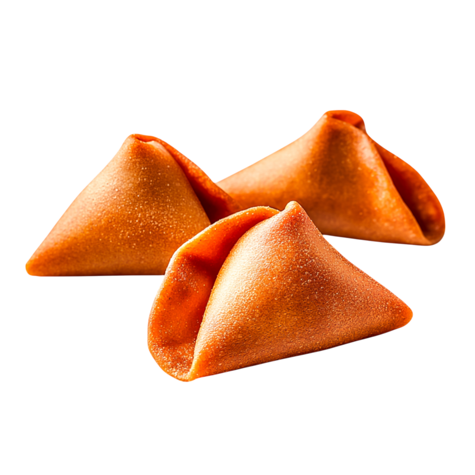 Three Delicious Orange Fortune Cookies Isolated on png