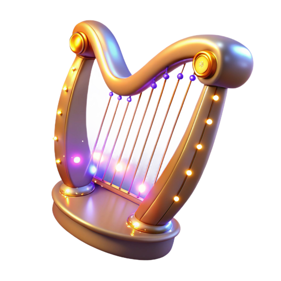 Luminous Harp A 3D Render of an Illuminated Musical Instrument png