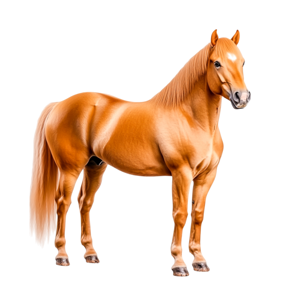 Majestic Golden Horse with Flowing Mane Standing in Natural Pose png