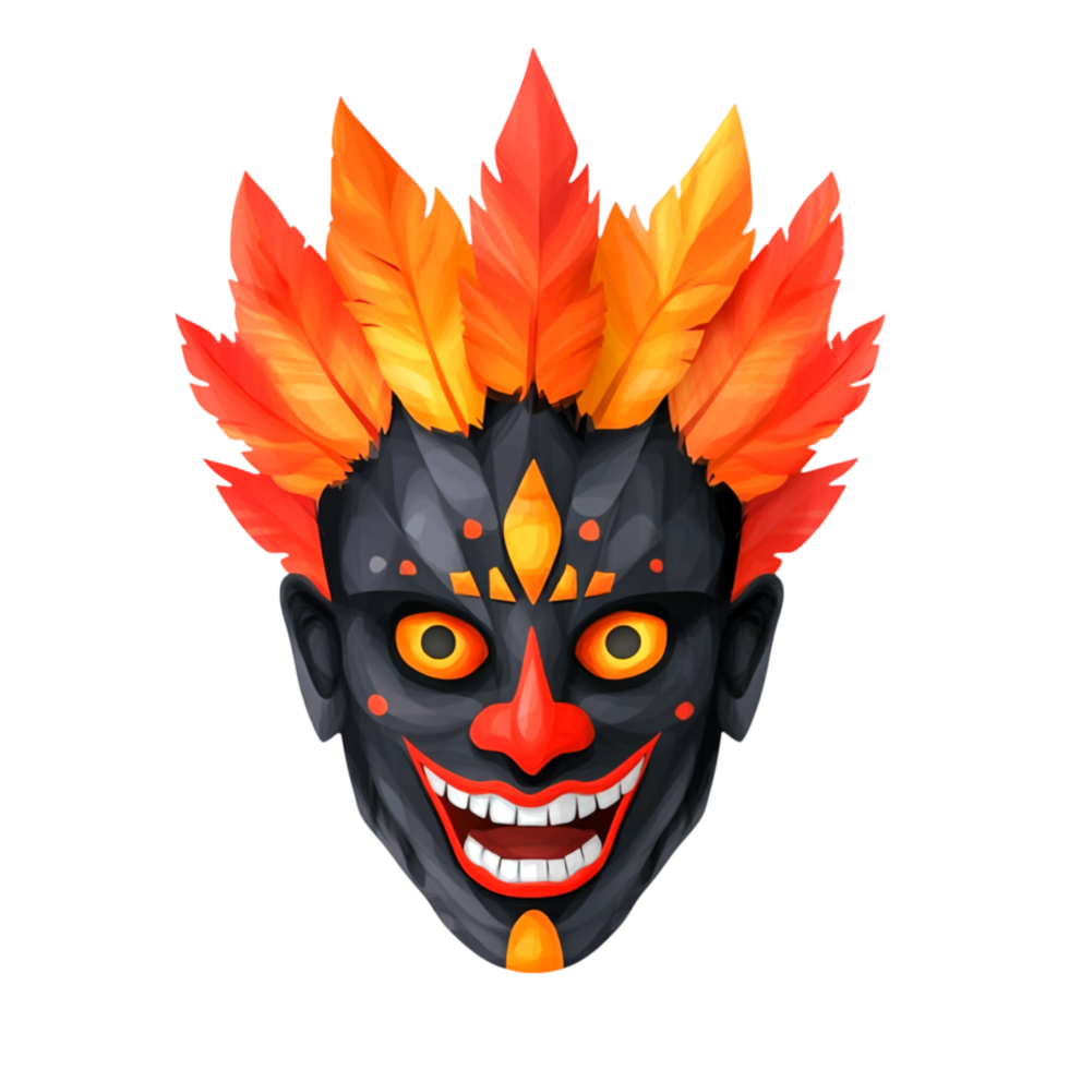 Vibrant Tribal Mask with Colorful Feathers and Bold Expressions png