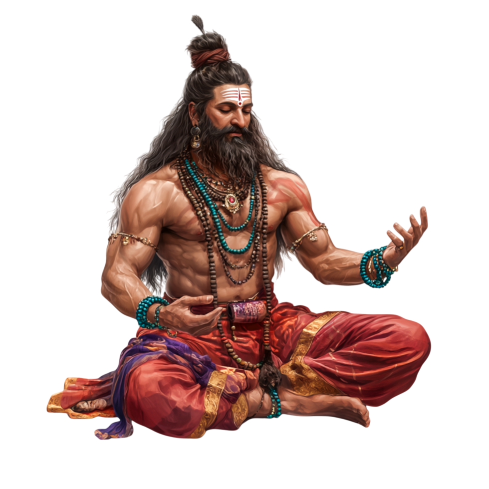 Male Monk with Beads and Colorful Robes in Meditation Pose png