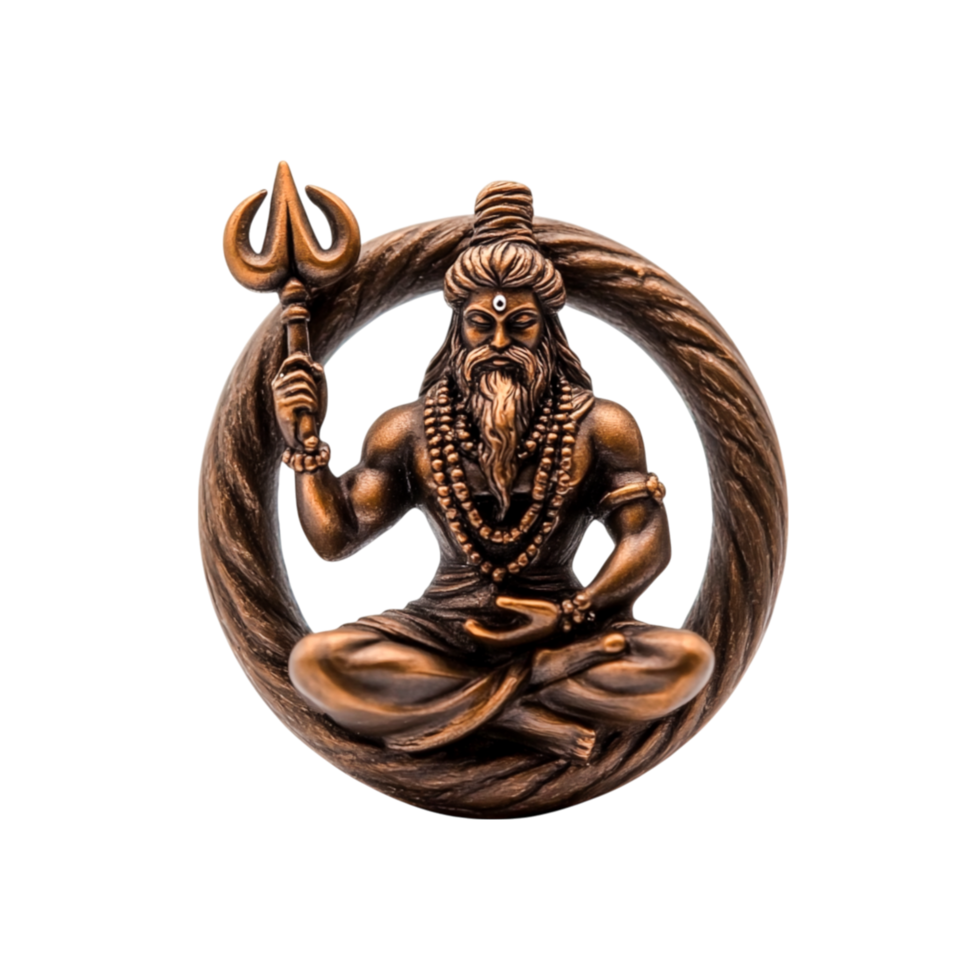 Intricate Bronze Sculpture of Meditating Deity with Trident png