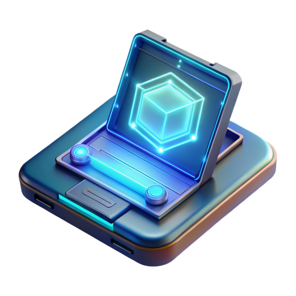 Futuristic 3D Cube Display on Portable Device png