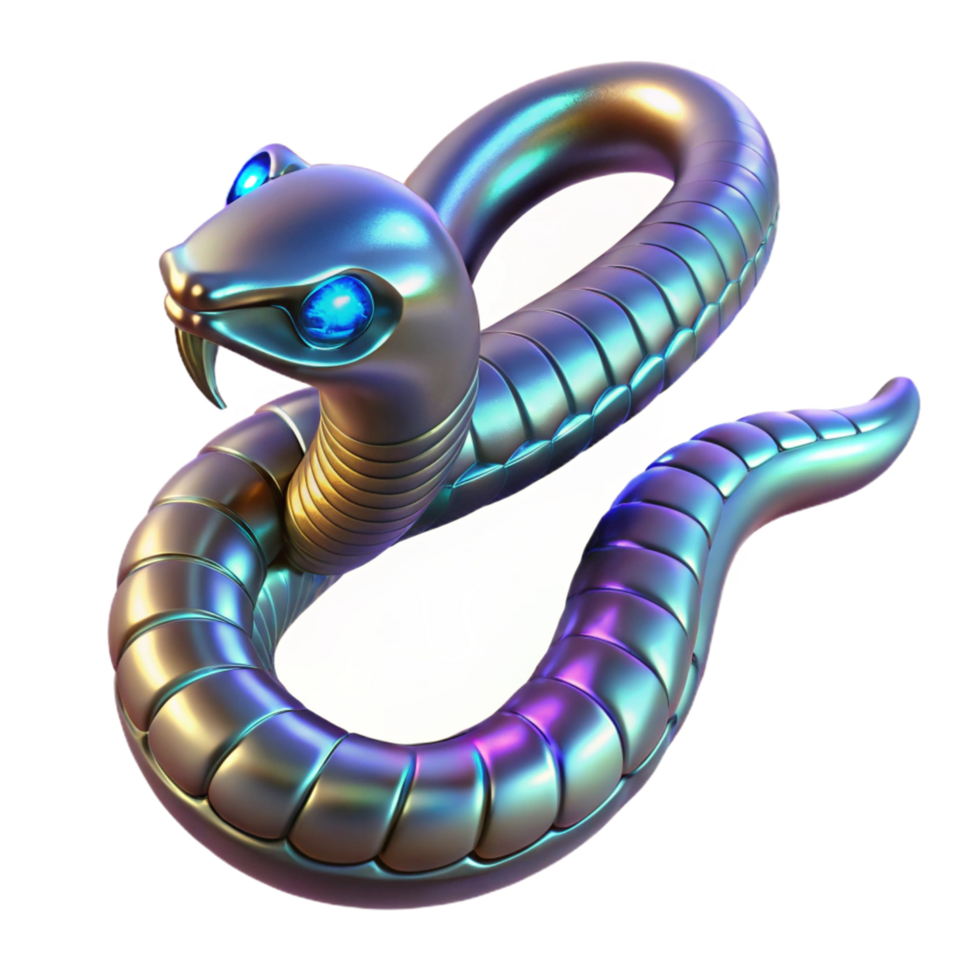 Metallic Serpent Iridescent Scales, 3D Render of a Robotic Snake png