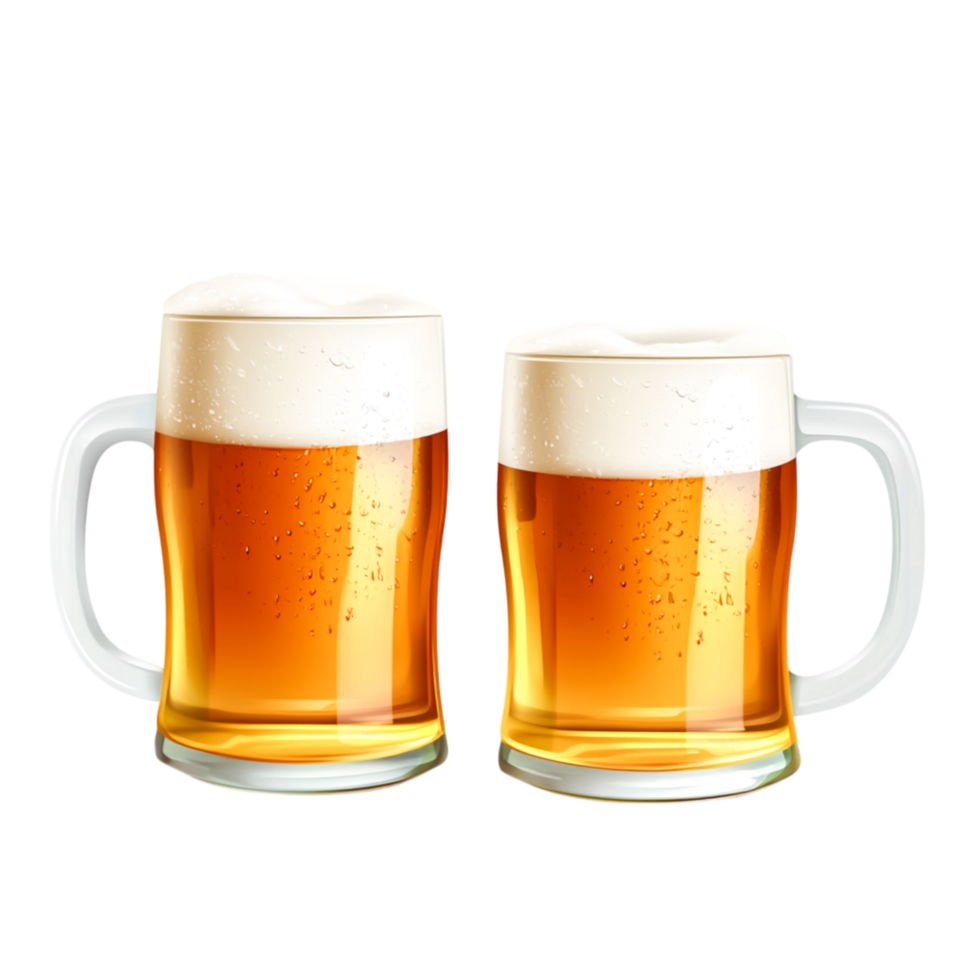 Refreshing Cold Beers in Classic Glasses with Creamy Foam Topping png