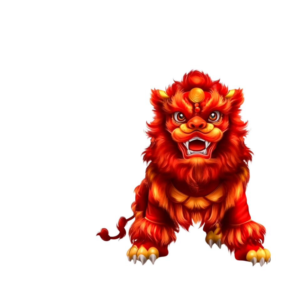 Vibrant Red Lion Statue Symbolizing Strength and Protection for Decor png