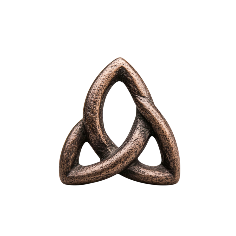 Intricate Bronze Triangular Knot Sculpture on Isolated Background png