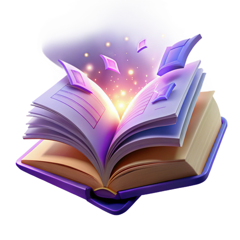 Magical Book Open Pages, Glowing Particles, Fantasy Literature png