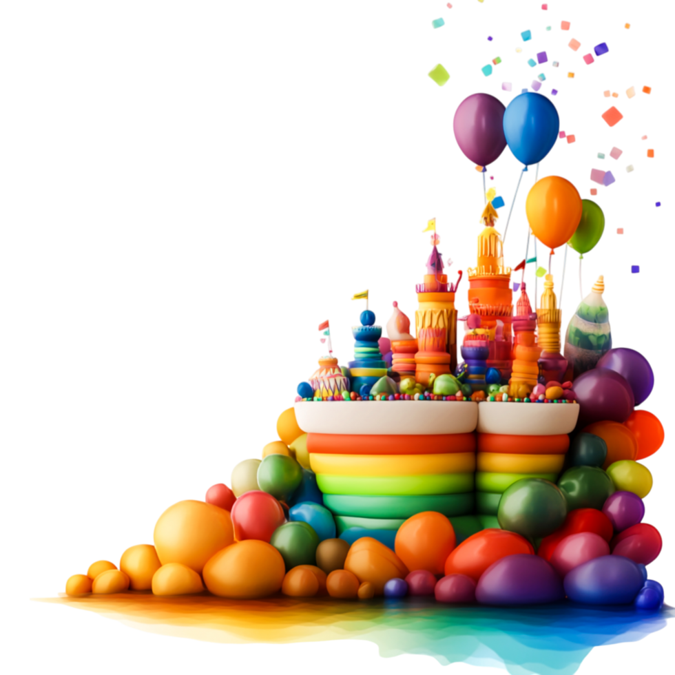 Colorful Fantasy Landscape with Balloons and Rainbow Elements png