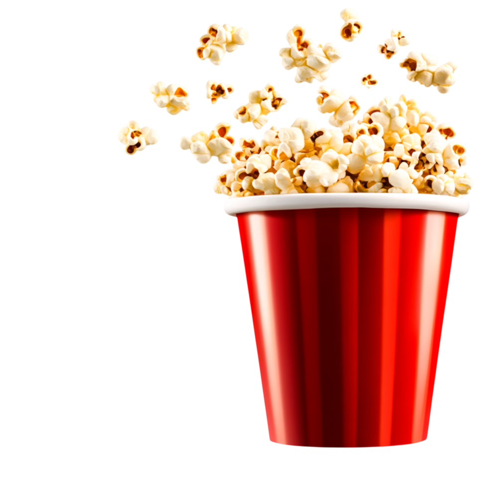 Freshly Popped Popcorn Overflowing in Red Bucket for Snacks png