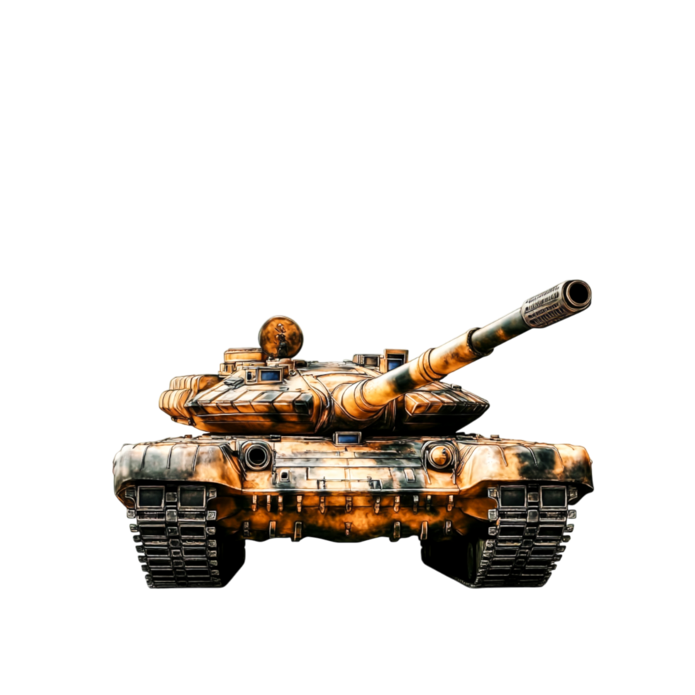 Military Tank Front View with Camouflage Pattern and Barrel png