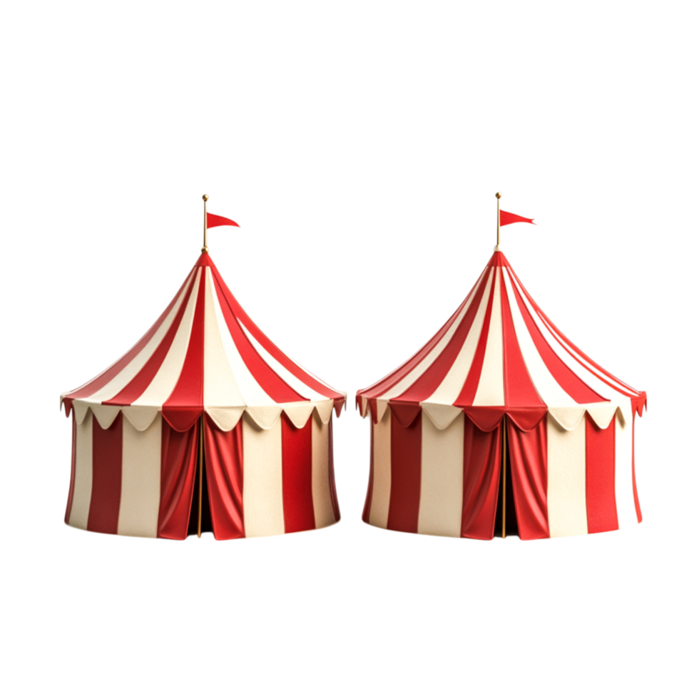 Colorful Circus Tents in Red and White with Flags on Top png