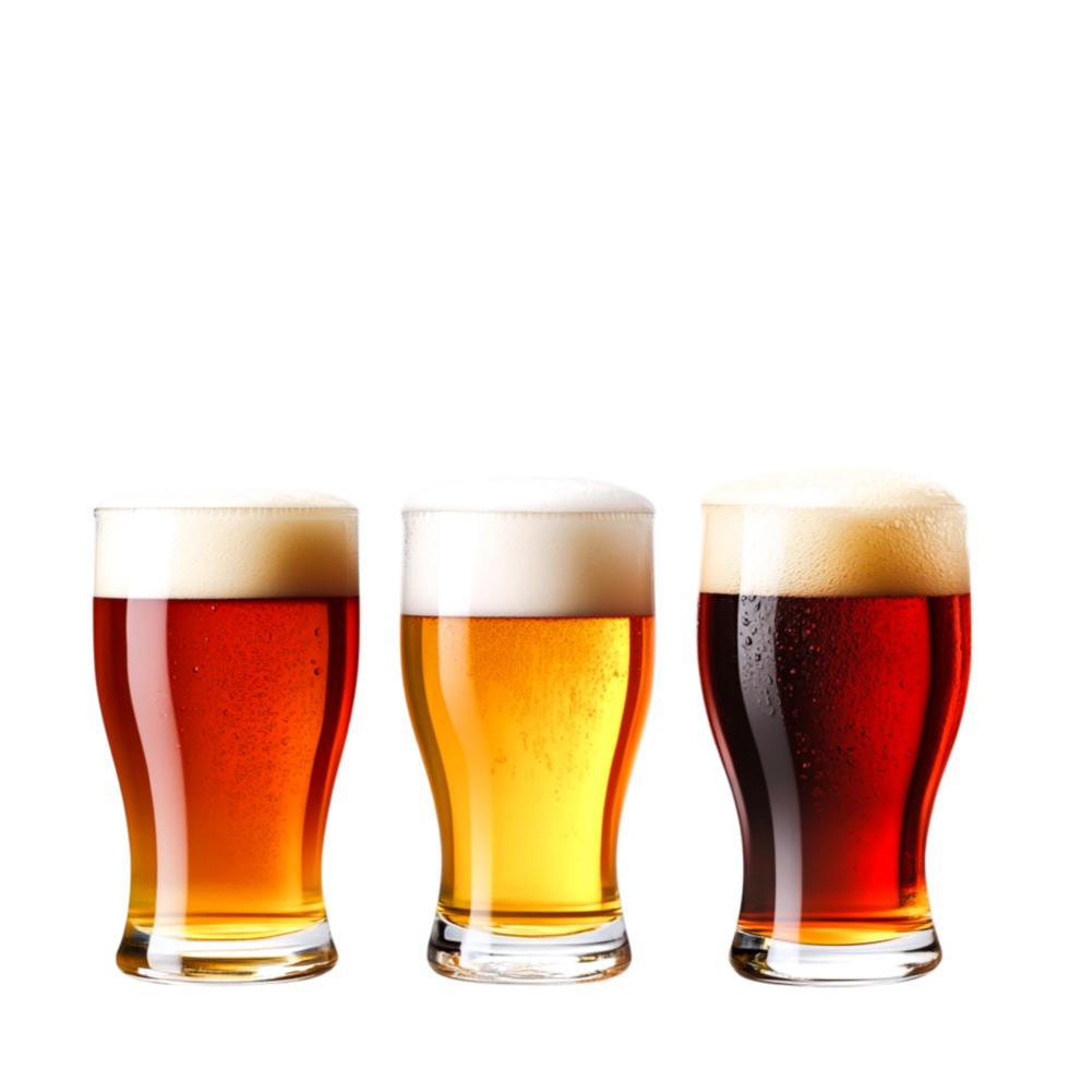 Assorted Craft Beer Pints with Foam on a Transparent Background png