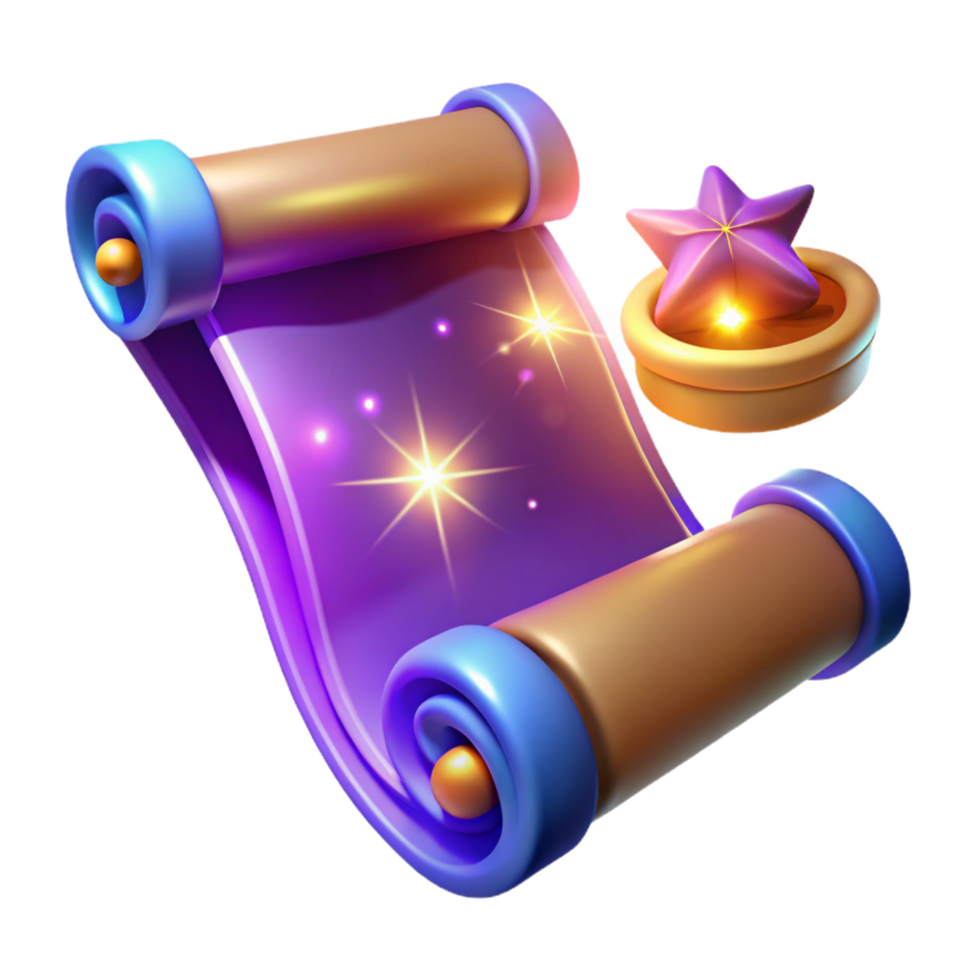 Magical Scroll and Star Reward Unveiling a Fantasy Game Asset png