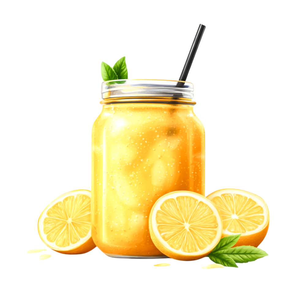Refreshing Lemonade in Jar with Slices and Fresh Mint Leaves png