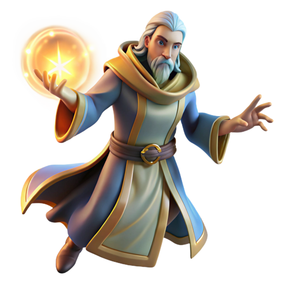 Wise Wizard with Glowing Orb Fantasy Art png