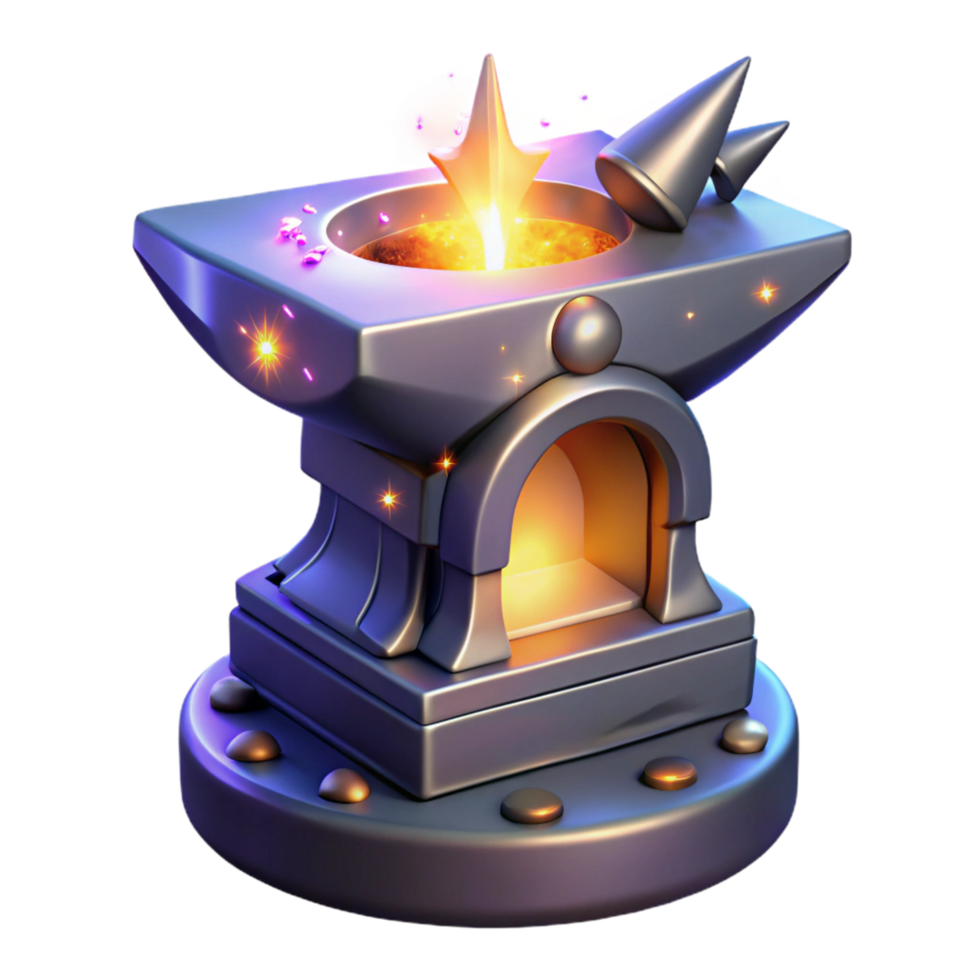 Magical Anvil Fantasy Forge with Glowing Star and Sparks png