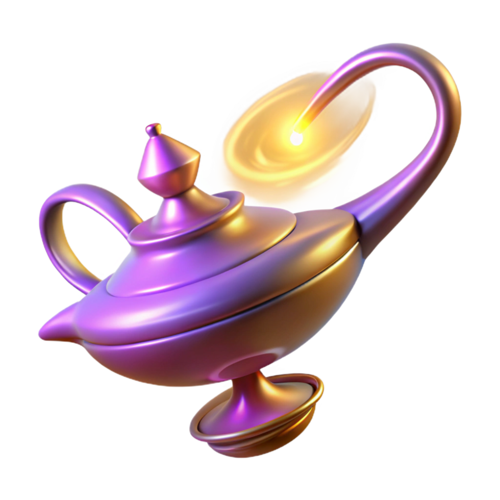 Magic Lamp 3D Render of an Ancient Oil Lamp with Glowing Genie png