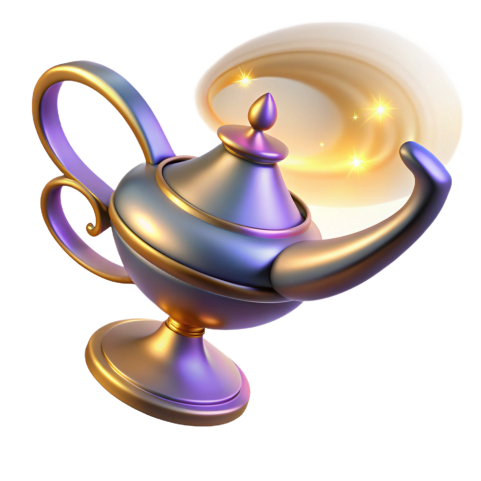 Magic Lamp Mystical Golden Oil Lamp with Sparkling Genie png
