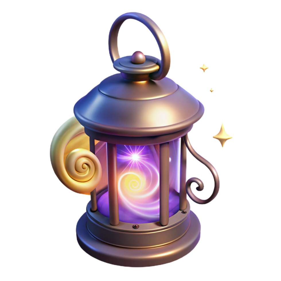 Enchanted Spiral Lantern A 3D Render of a Magical Light Source png