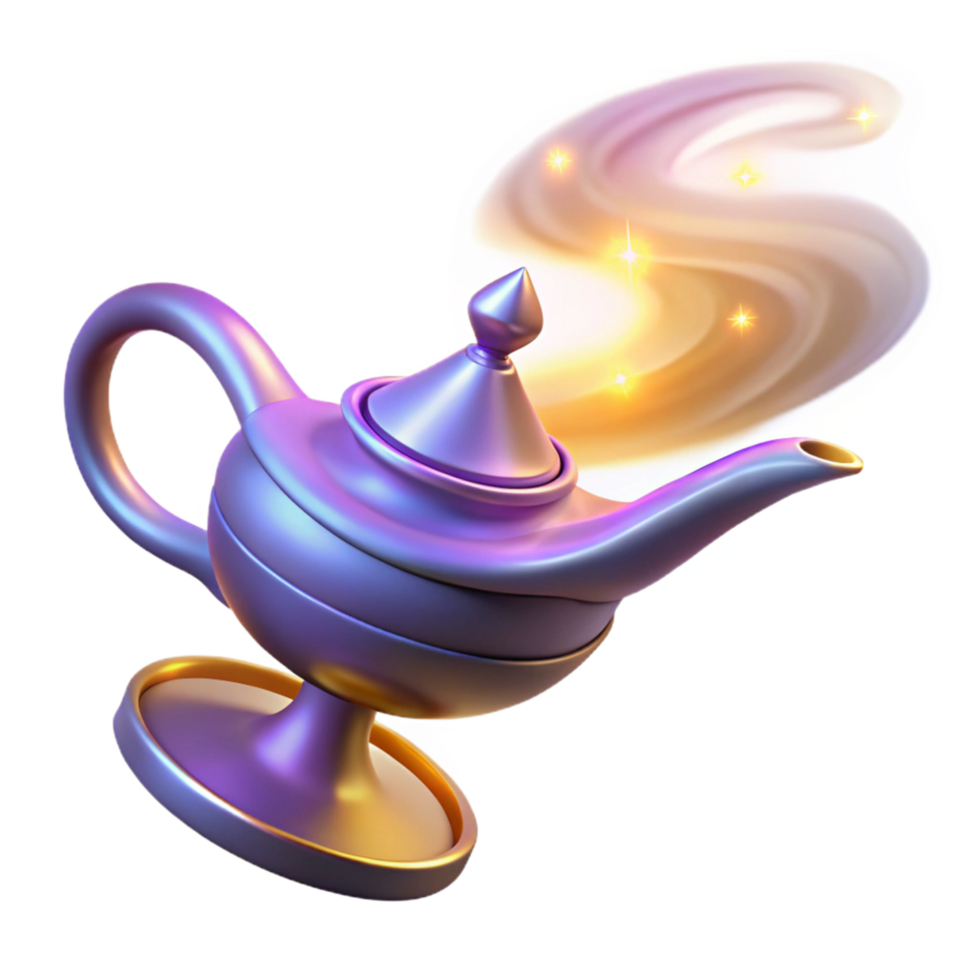 Magical Lamp with Glowing Genie Smoke 3D Render png