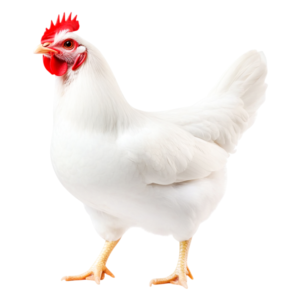 White Chicken with Red Comb and Wattles Standing on Its Legs png