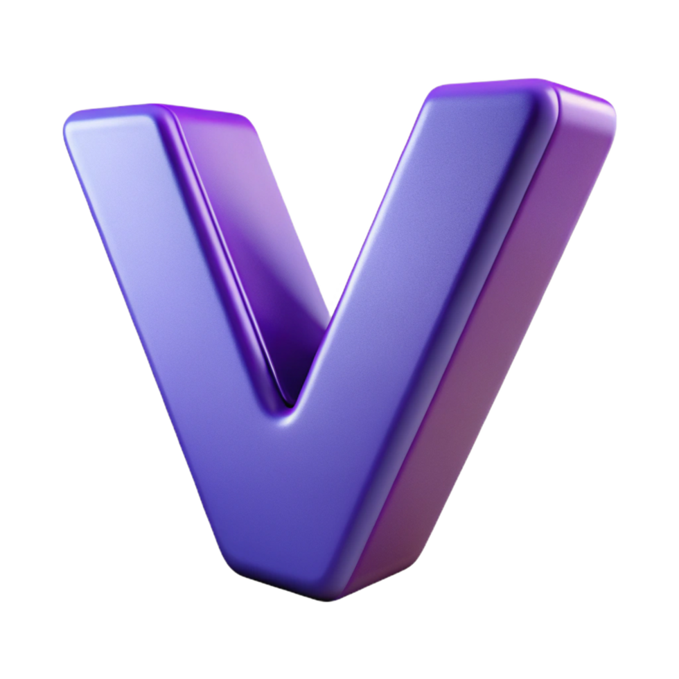 3D Render of Purple V Letter Gradient, Glossy, Bold png