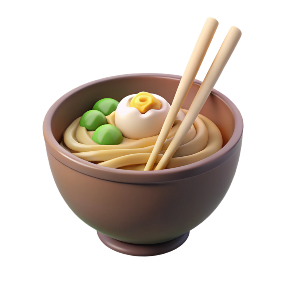 3D Render of Noodles in a Bowl with Chopsticks, Peas, and Egg png