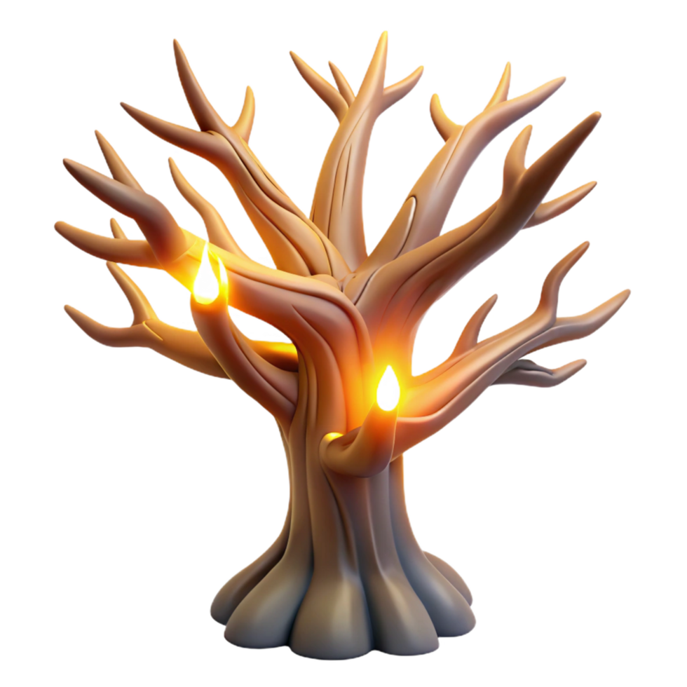 Enchanted Burning Tree Fantasy Art, 3D Render, Digital Illustration png