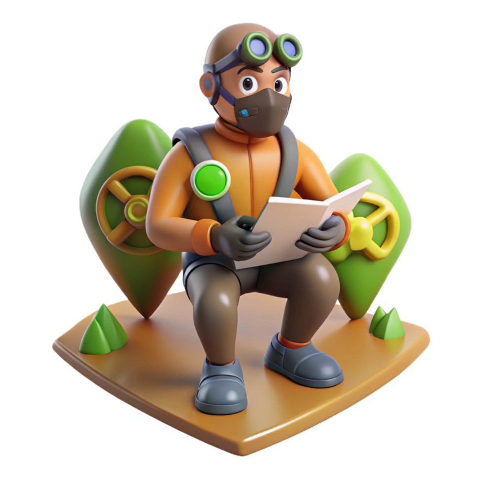 3D Render of a Pilot Reading a Manual png