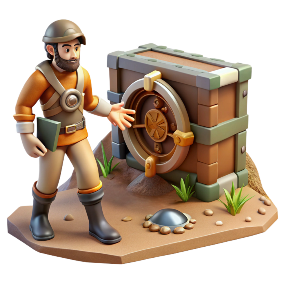 Adventurer Exploring Ancient Vault 3D Render png