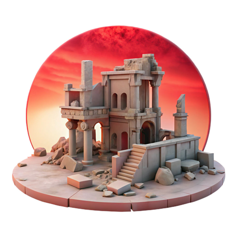 Ancient Ruins at Sunset 3D Render of Stone Architecture png