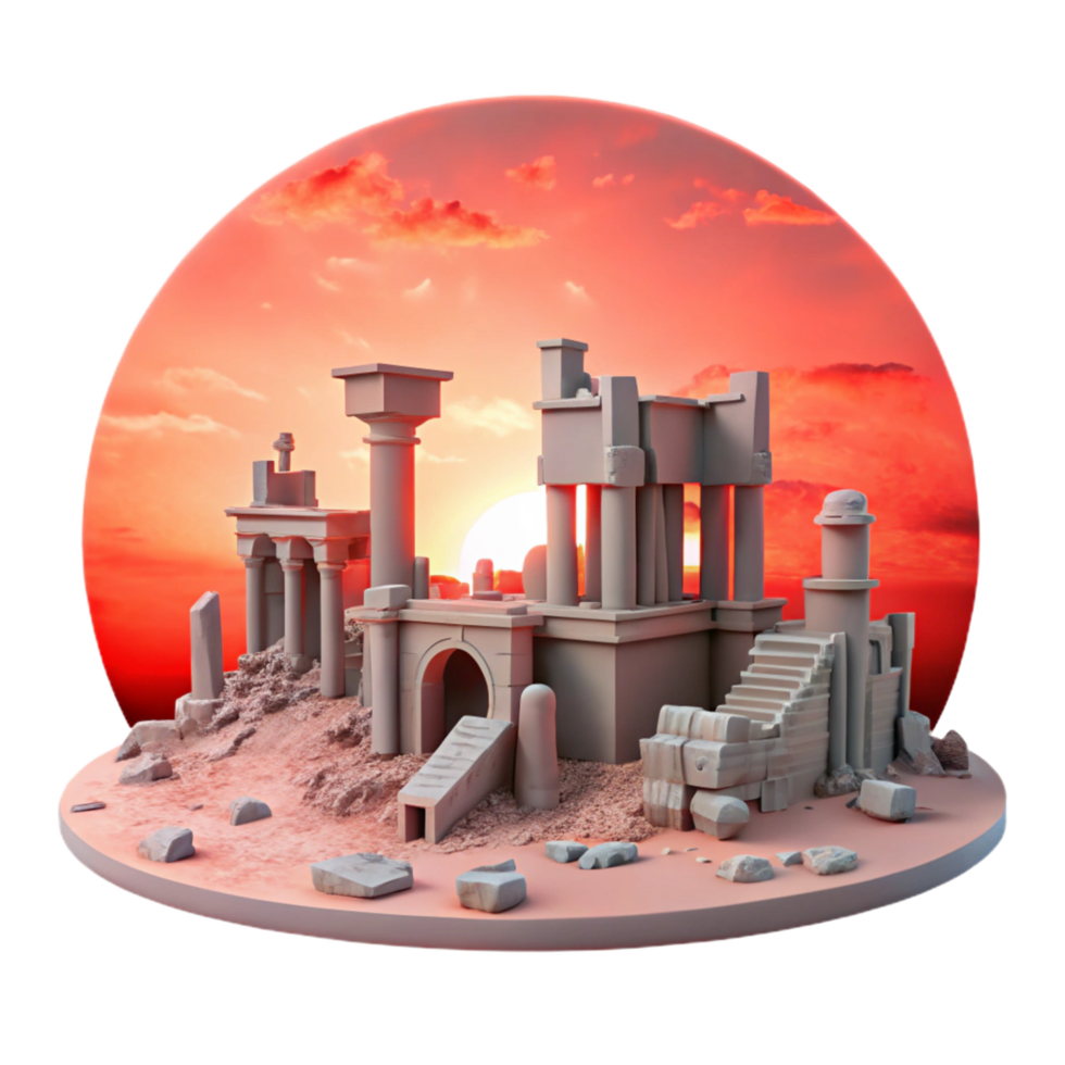 Ancient Ruins at Sunset A 3D Model of Classical Architecture in Decay png
