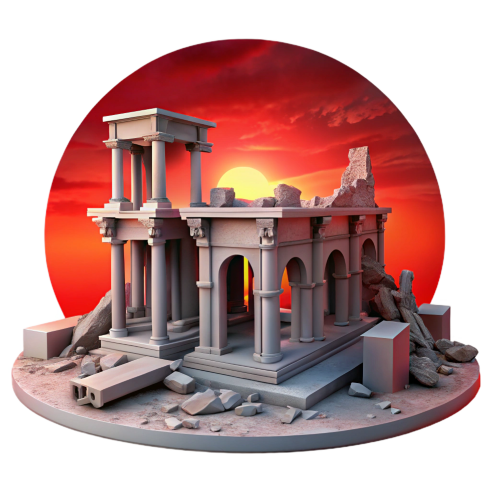 Ruined Temple at Sunset 3D Render of Ancient Architecture png