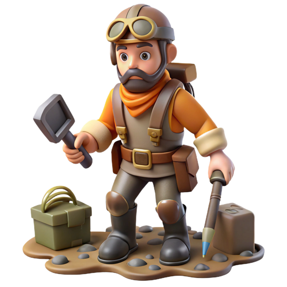 3D Render of an Adventurer Exploring, Unearthing Treasures png