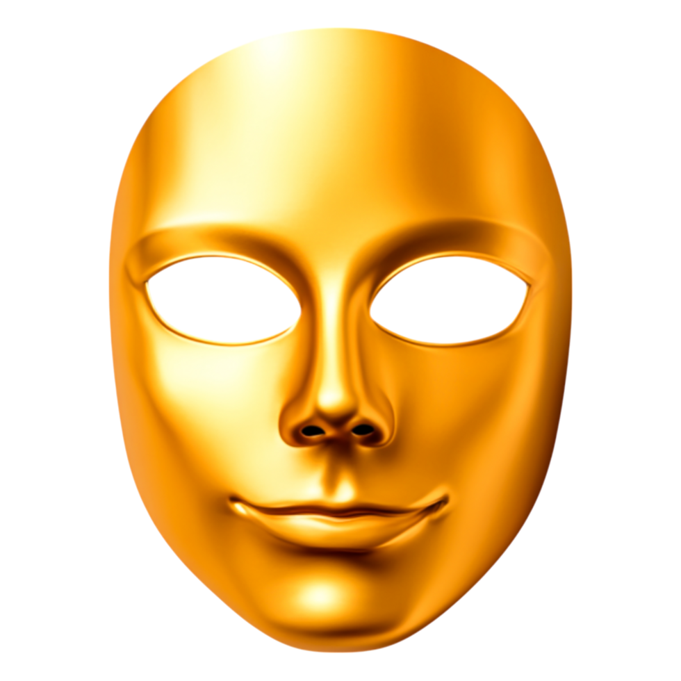 Golden Face Mask with Smooth Surface and Expressionless Features png