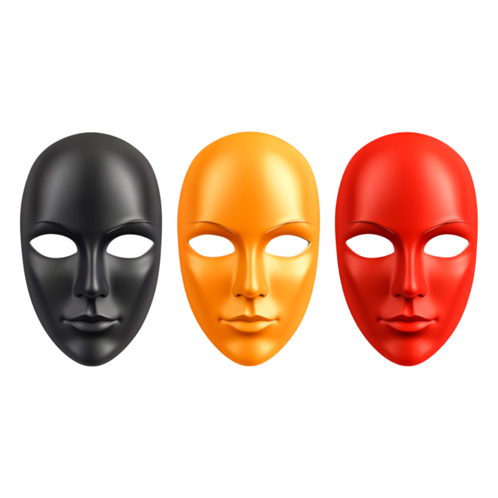 Colorful Masks in Black, Yellow, and Red against png